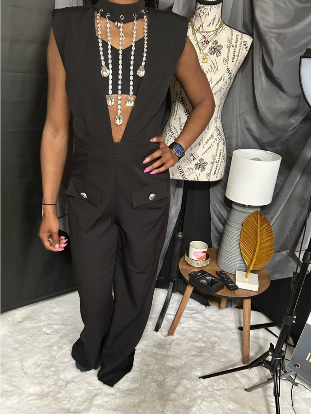 Chic Black Sleeveless Jumpsuit with Plunge Neck